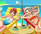 Elsa i Ana na plaži селфи