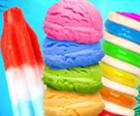 虹のアイスクリームとアイスキャンディー-氷のデザートを作る