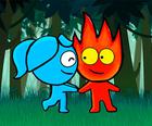 Roter Junge und blaues Mädchen Wald Abenteuer